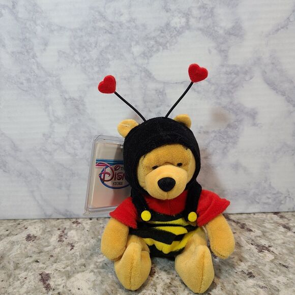 Winnie the Pooh Heart BumbleBee Disney Store Bean Bag Stuffed Plush Animal Bear - Picture 1 of 7